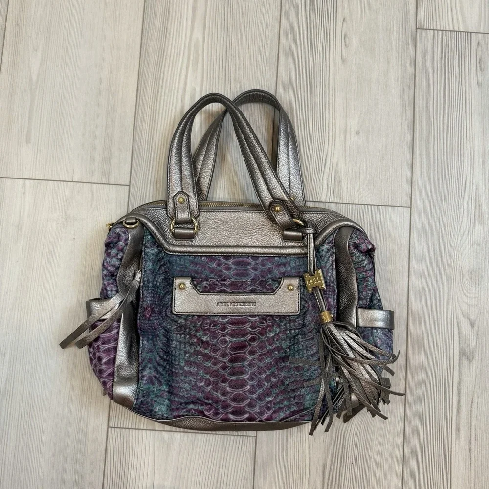 Aimee Kestenberg Animal Print Purple Blue Shoulder Hobo Bag Purse‎ Tassel Silver